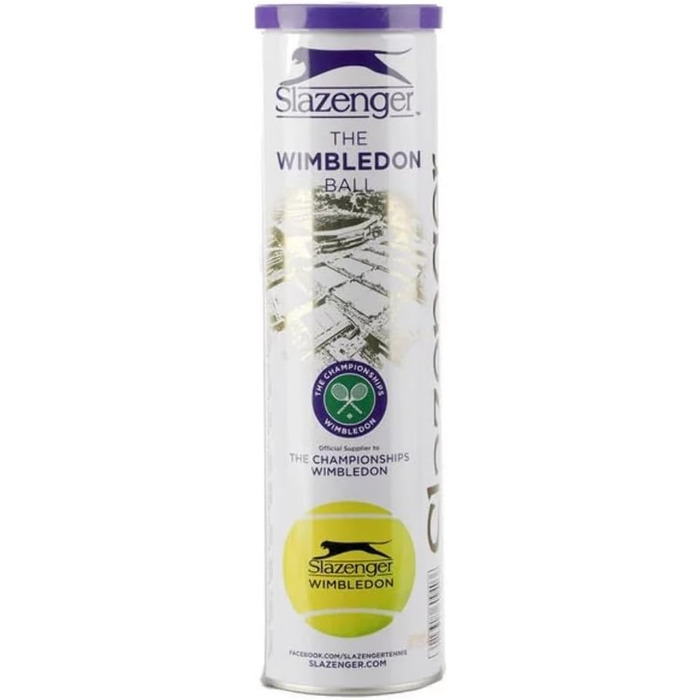 Тенісні м'ячі Slazenger Wimbledon, 4 шт., ITF, ліловий тубус, універсальний розмір