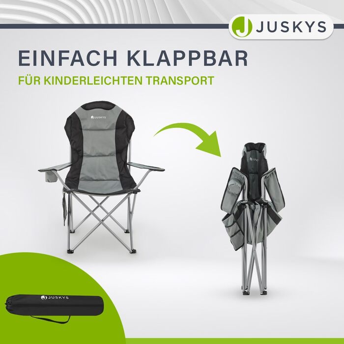 Крісло для кемпінгу Juskys Lido складне з підсклянником, кишенею та сумкою для перенесення. Зручне крісло для відпочинку з підлокітниками та спинкою. 4 кольори (сірий)