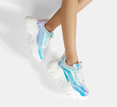 Кросівки жіночі LUCKY STEP Chunky на платформі, білі голографічні (42 EU) - зручні кеди на підборах