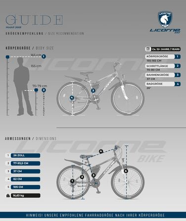 Гірський велосипед Licorne Bike Premium 26 дюймів, 21 швидкість, для дівчат, хлопців, чоловіків і жінок