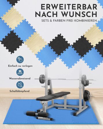 Фитнес-мат NEOLYMP для спортивного обладнання, посилена пазл-підлога для тренувань та гімнастики, захисний килимок (блакитний, 18 шт, 1.7 м²)