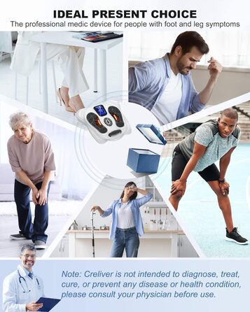 Creliver Medic стимулятор кровообігу для ніг EMS TENS, проти болю та набряків у колінах і ногах, покращує кровообіг, білий