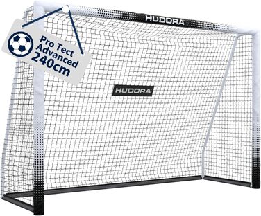 Ворота для футболу HUDORA Pro Tect Advanced – Outdoor з сіткою та стійкою до погодних умов обшивкою для дітей/дорослих – Легкий монтаж у саду – Білі ворота 240 x 160 см