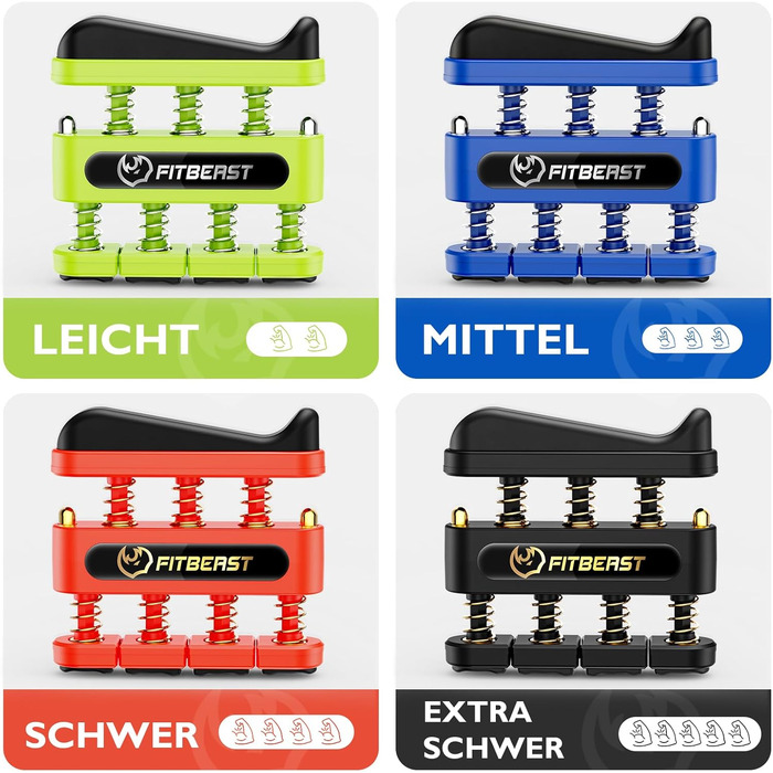 FitBeast Fingerkrafttrainer: Набір для тренування пальців (4 шт.) - для музикантів, скелелазів