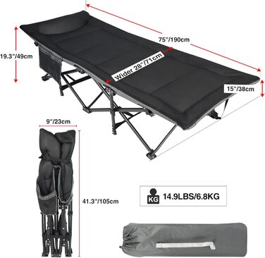 Надувне ліжко для кемпінгу REDCAMP, розкладне, 190 x 71 x 38 см, чорне