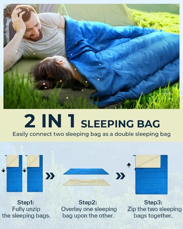 Спальний мішок Ohuhu - легкий літній, компактний, 900г, для кемпінгу, подорожей, фестивалів (синій)