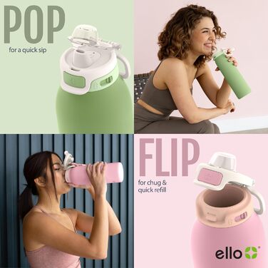 Термобутилка Ello Pop & Fill з нержавіючої сталі, швидке наповнення, подвійна вакуумна ізоляція, герметична кришка, багаторазова пляшка для води