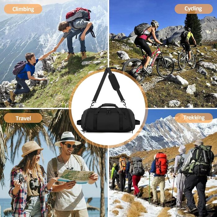 Спортивна сумка для чоловіків та жінок, велика дорожня сумка з відділенням для взуття та мокрих речей, водонепроникна сумка для спорту, тренувань, плавання та подорожей, сумка-вояджер, чорна