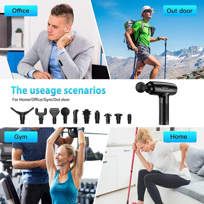 Масажер для м'язів Deep Tissue для спортсменів, ударний масаж для шиї та спини з 10 насадками, 30 швидкостей, електричний масажер, чорний