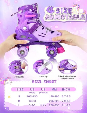 Роликові ковзани 2PM SPORTS для дітей: регульовані, рожево-блакитні, для новачків, для дому та вулиці (світло-ліловий, L (37-39 EU / 230-250 mm))
