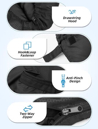 Сплячий мішок Forceatt Winter 4 Seasons -7~20°C для дорослих, чорний, 210x80 см, водовідштовхуючий, 1.8 кг