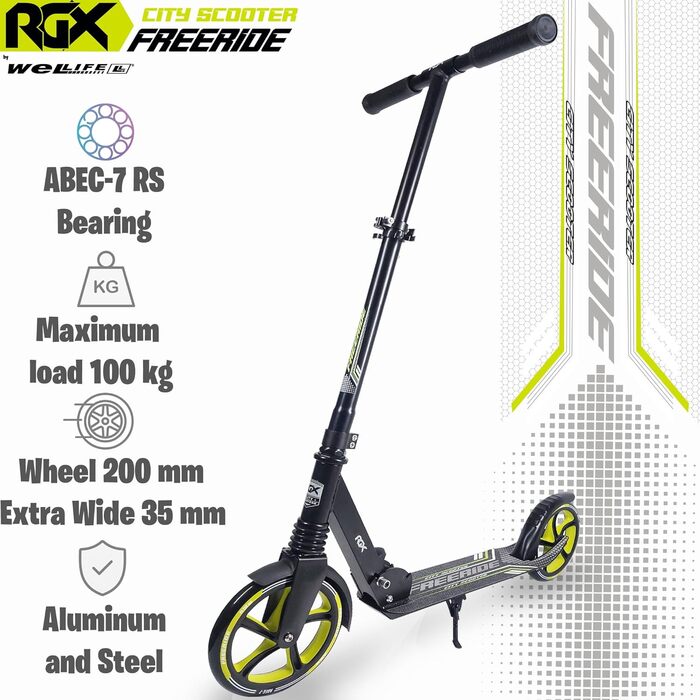 Самокат WeLLIFE Freeride RGX з великими колесами 200 мм, передньою амортизацією, для дорослих і дітей, міський складаний скутер