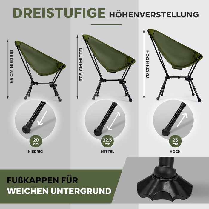 Зручний складаний стул для кемпінгу Alpinez: легкий, регульований по висоті, з компактним розміром | Стільці для риболовлі, пляжу, відпочинку на природі. Зелений колір