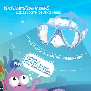 Дитячі окуляри для плавання Kinder Taucherbrille 180° Антизапітніювальні, з загартованим склом та захистом носа, для хлопчиків та дівчаток 4-15 років (Сині)