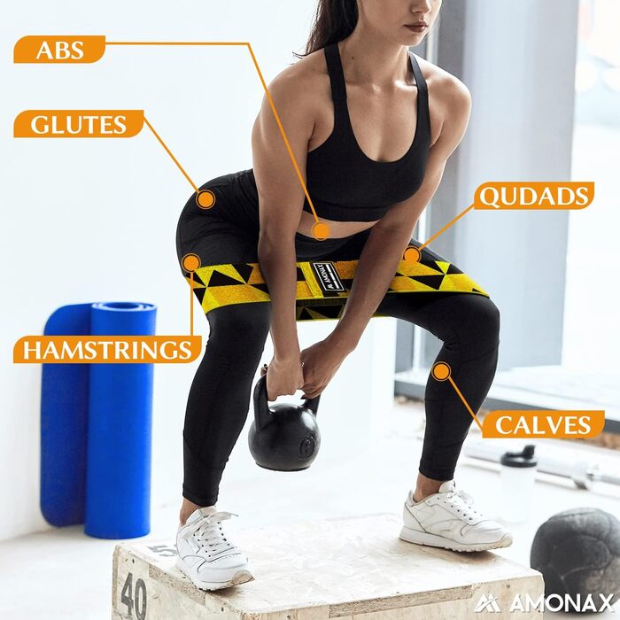 Фітнес-гумки Amonax для жінок, набір еластичних стрічок для тренувань, стрічки опору для присідань, обладнання для схуднення вдома, спортивне обладнання для дому (L, жовтий)