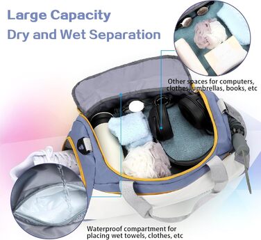 Спортивна сумка-рюкзак для подорожей та спорту, 48x23x27 см, з відділенням для взуття та мокрих речей, водонепроникна, для жінок та чоловіків (білий+синій)