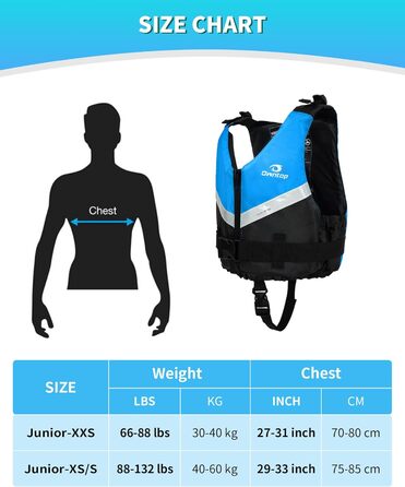Owntop Плавальна жилетка для підлітків та дітей, унісекс, регульована, для каякінгу, риболовлі, плавання, водних видів спорту. Синій, розмір Jugend-XXS (30-40 кг, 70-80 см)