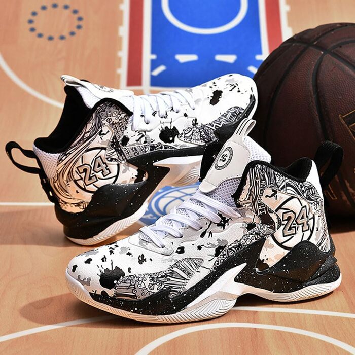 Баскетбольні кросівки для чоловіків та хлопців, високий зріз, антиковзаюча підошва, спортивне взуття для осені/зими, розміри 35-45 EU, чорно-білі