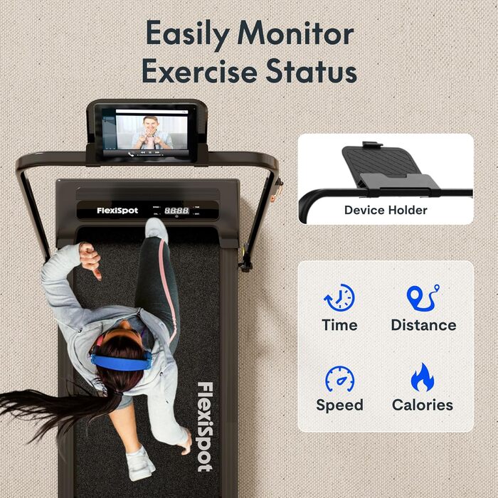 Бігова доріжка FlexiSpot Walking Pad DynamicX PLUS для дому та офісу, чорна. Складана, з пультом, LED дисплеєм, 4-в-1