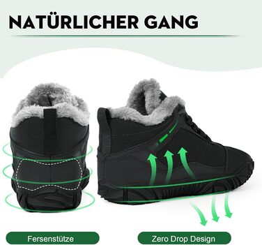 Черевики для трейлраннінгу Ruyi Barfußschuhe Winter Warm - теплий зимовий варіант для жінок та чоловіків, водонепроникні, з неслизькою підошвою та широкою передньою частиною (W09 Темно-сірий, 44 EU)