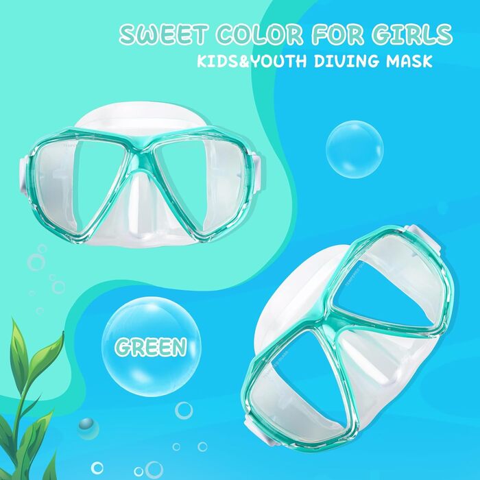 Дитячі окуляри для плавання Kinder Taucherbrille 180° Anti-Fog. Маска для снорклінгу з загартованим склом та захистом носа для хлопчиків та дівчаток 4-15 років