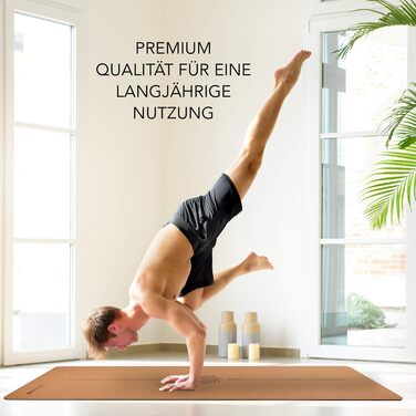 Йога мат Vital Asanas Premium: натуральний корк, протиковзаюча, з ручкою для перенесення. Підходить для йоги, пілатесу та фітнесу