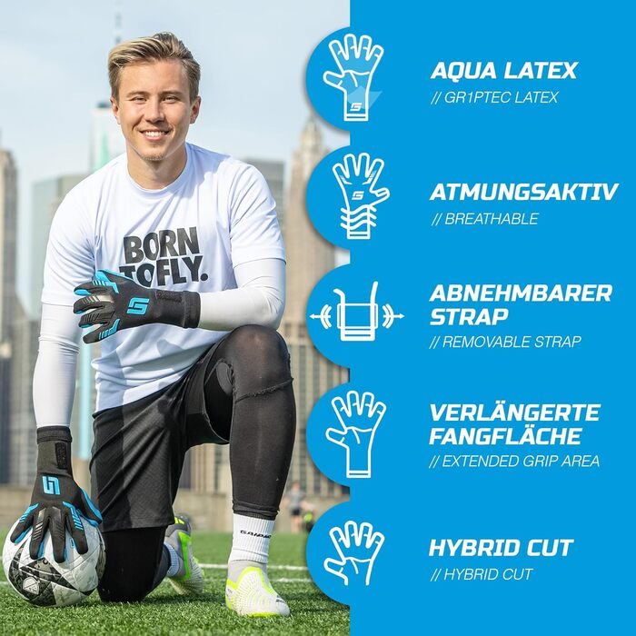 Воротарські рукавички GRIPMODE Aqua Hybrid 2.0 для футболу з покриттям Griptec, для будь-якої погоди, чоловічі, дитячі, юнацькі, розміри 7-11