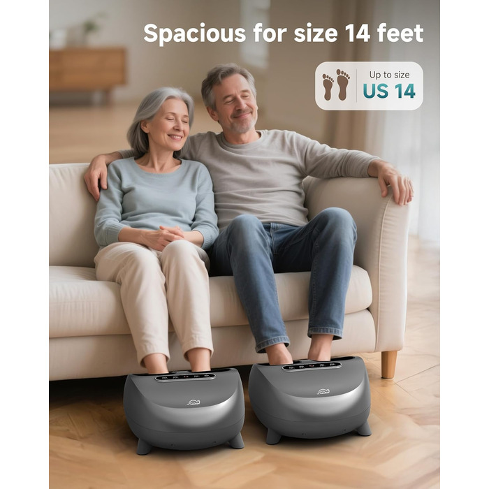 Електричний масажер для ніг Snailax Shiatsu з підігрівом та глибоким розминанням. Для лікування п'яткової шпори, подарунок для жінок/чоловіків. Розмір 48, срібний колір.