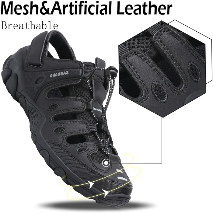 Чоловічі та жіночі сандалі SAGUARO: зручні, дихаючі, для активного відпочинку, туризму та трекінгу, чорного кольору, 46 EU