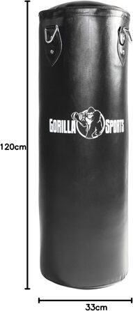 Боксерський мішок GORILLA SPORTS® 37 кг, наповнений, з металевою ланцюгом та карабінами, штучна шкіра, чорний - для боксу, MMA