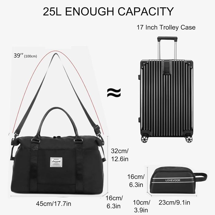 Спортивна сумка LOVEVOOK для жінок: дорожня, базова, для плавання, фітнесу, клініки, 30L, чорна