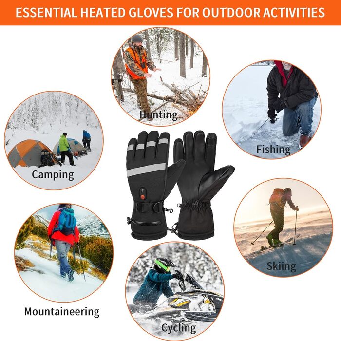 Електричні гріючі рукавички для чоловіків та жінок, 7.4V 5000mAh/6000mAh, сенсорний екран, 3 режими, 45/50/55°C, антиковзкі, для катання на велосипеді, лижах, кемпінгу (чорний, 6000mAh)