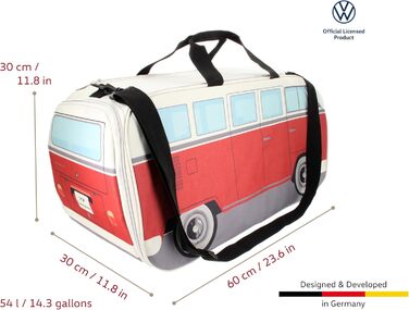 Сумка BRISA Volkswagen T1 Bulli, ретро-спортивна, через плече, велика, червоно-бежева, 60x30x30 см