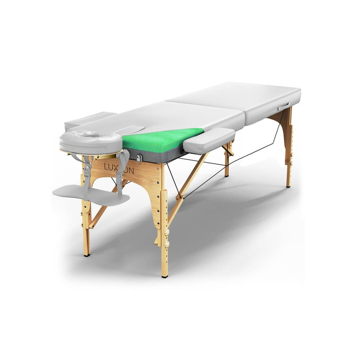 Масажний стіл Luxton Home Premium Foam – портативний, складний, з регулюванням висоти, 183x68 см. Ідеально для дому, салону, тату-майстерні. З аксесуарами та сумкою. Білий.