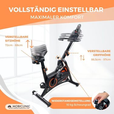 Велотренажер Mobiclinic Fitness Makalu, 10 кг маховик, регульований опір, LCD-дисплей, пульсомір, тримач для пляшки та смартфона, європейський бренд