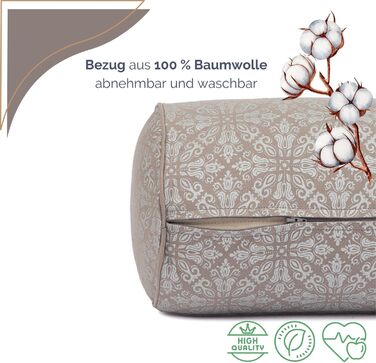 Болстер для йоги Bodhi Yoga Ø 23 см | Колекція Maharaja | Знімний та пральний чохол з 100% бавовни | Йога-рулон з органічною дінковою начинкою | Йога-подушка для відновлювальної та Інь-йоги (Taupe/Silver)