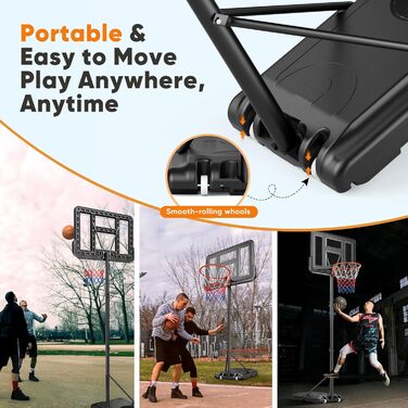 Баскетбольний кошик Lischwert вуличний регульований, професійний стійкий з колесами для дорослих, великий розмір BK