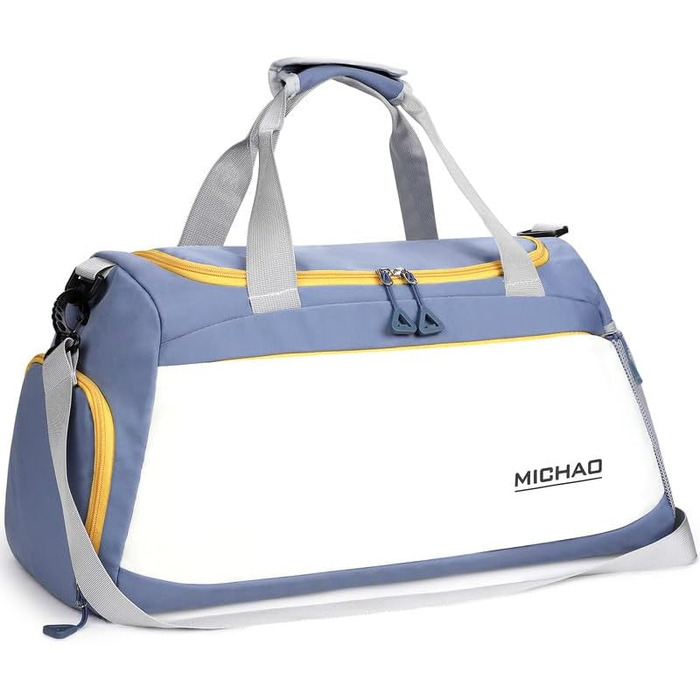 Спортивна сумка-рюкзак для подорожей та спорту, 48x23x27 см, з відділенням для взуття та мокрих речей, водонепроникна, для жінок та чоловіків (білий+синій)