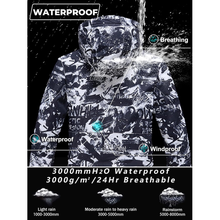 Сніговий костюм чоловічий HOUZONIY, теплий, вітронепроникний, 2-частинний, розмір L, чорний