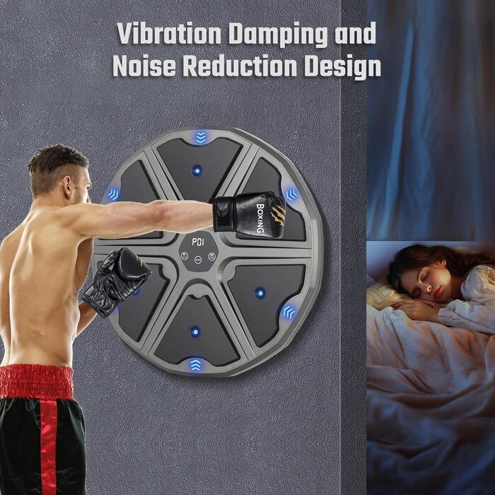 Музична боксерська машина Todeco з LED, Bluetooth, рукавичками та настінною ціллю - 9 режимів швидкості та режим підрахунку для дітей та дорослих