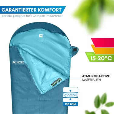 Сплячий мішок NORDMUT® для дорослих – компактний та ультралегкий (900/1500г) – на 3 сезони (250 GSM) & літній спальний мішок (100 GSM) – ковдриний спальник для кемпінгу, відпочинку на природі та фестивалів, сіро-блакитний