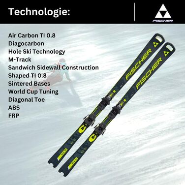 Гірські лижі Fischer RC4 WC SC MT з кріпленнями RC4 Z12 PR 23/24, чорні-жовті, 170 см, для жінок та чоловіків, карвінгові