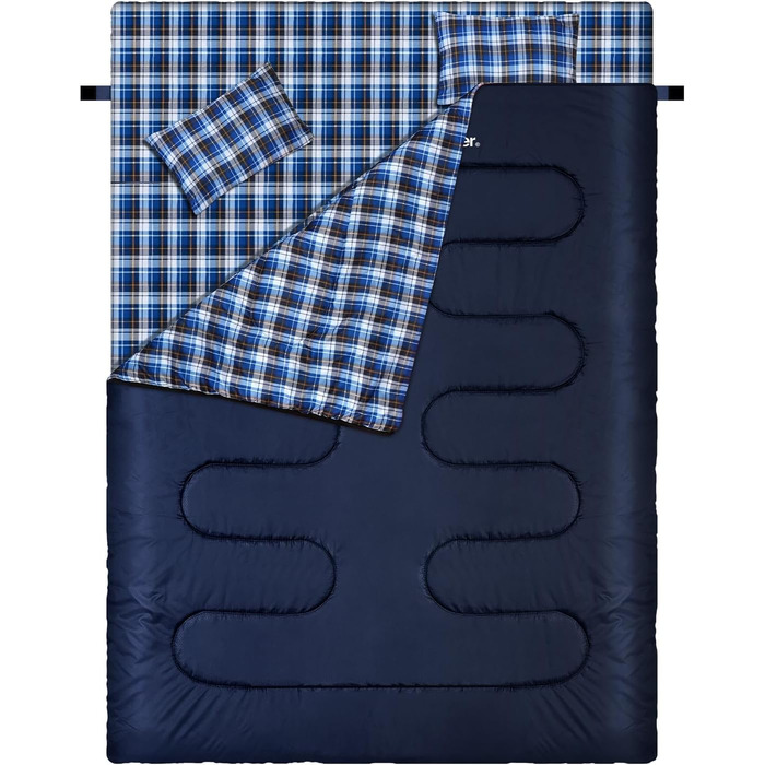 Спальний мішок Outdoor Sportneer для 2 осіб, 3 сезони, 220x150 см, 2.75 кг з подушками, дорослий, блакитний