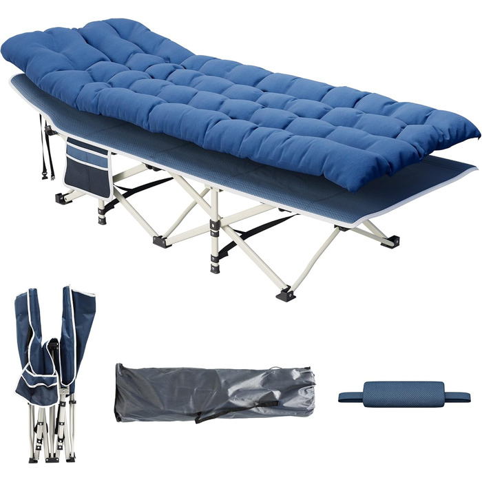 Розкладне ліжко для кемпінгу YITAHOME для дорослих з матрацом, міцне, надійне, для відпочинку на природі, блакитне