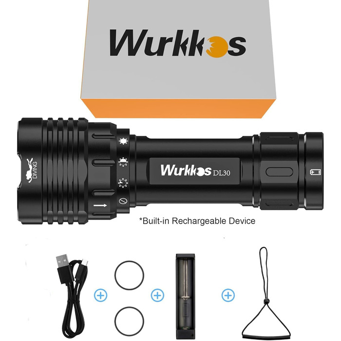 Ліхтар під водою Wurkkos DL30 3600 Lumen, IPX8, 3x LH351D LED, 5000K, з зарядним пристроєм