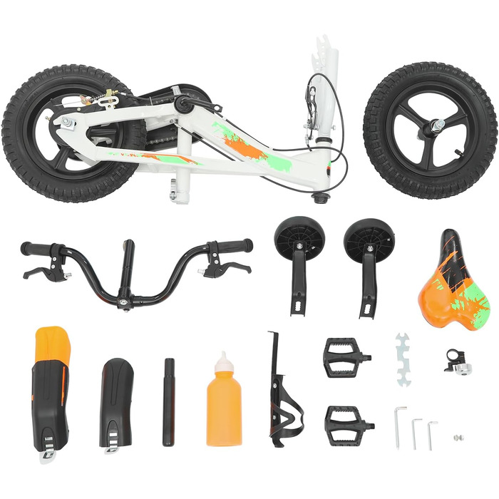 Дитячий велосипед 12 дюймів з підставками та пляшкою для води, регульований по висоті, для дітей 2-5 років, білий