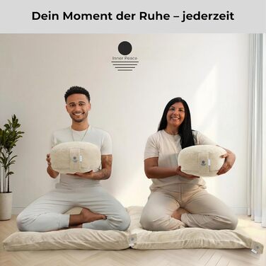 Йога подушка Inner Peace Кругла з шнуром 33 x 16 см XL | Подушка для медитації | З органічної бавовни та дінкової вати | Йога подушка для сидіння | Виготовлено в Німеччині (пісок)