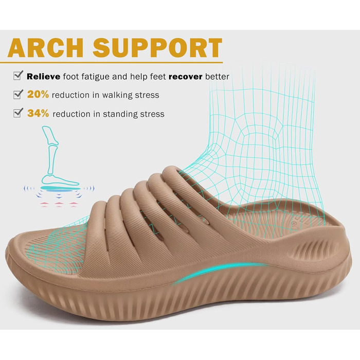 Ортопедичні відновлювальні сандалі KuaiLu для жінок, комфортні та легкі тапочки при плантарному фасціїті, розвантаження суглобів та спини, колір бежевий, розмір 40 EU