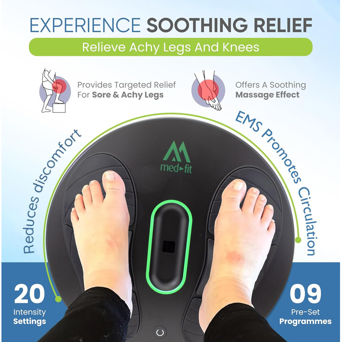Масажер для ніг TENS та EMS Medi-Boost | Зменшує набряки, Plantarfasciitis, артрит, болі в ногах та спині | Медичний сертифікат