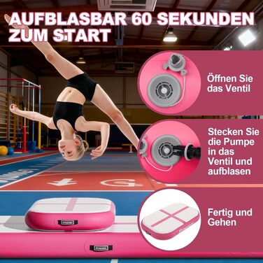 FBSPORT Килимок для гімнастики та йоги, 60x100x20 см, рожевий, з насосом та сумкою